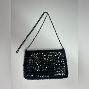 Vintage Black Beaded Clutch or Crossbody Purse with Chain Strap